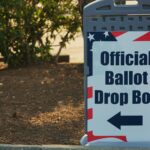 Photo of an official ballot drop box outside in Ferndale, WA, USA, during election season.